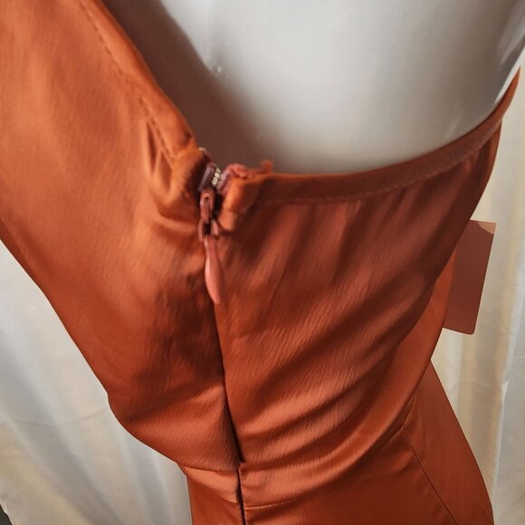 Missguided Rust Asymmetrical Strap Drape Satin Midi Dress Size 2 NWT - Picture 15 of 16